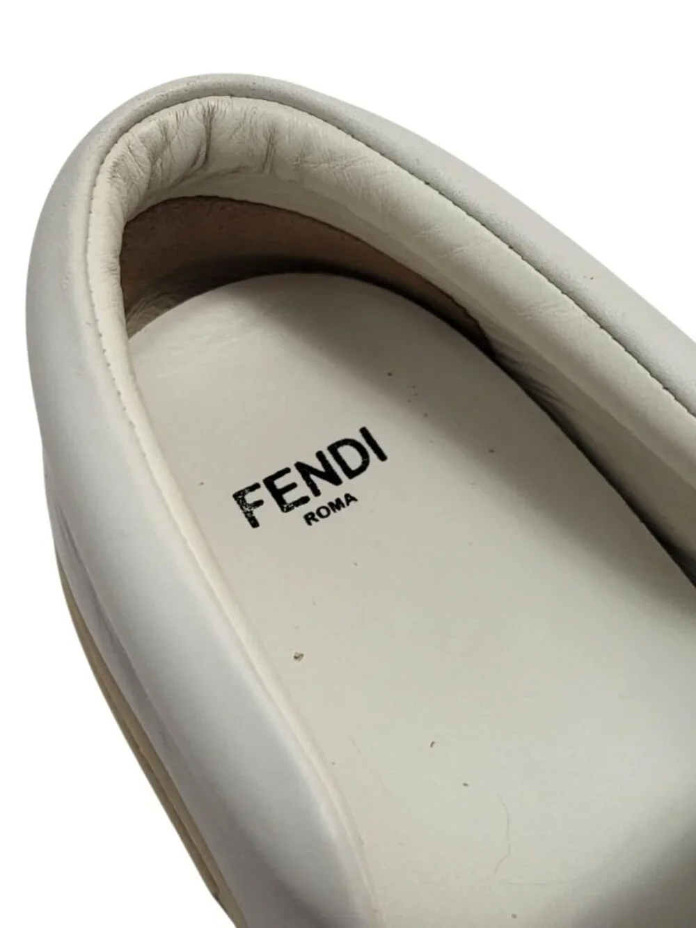 FENDI Bag Bugs Monster Eyes Leather Slip On Sneakers White Shoes